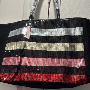Victoria's Secret Black and Multicolor Sequin Tote Bag